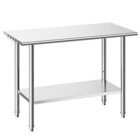 Stainless Steel Work Table, 24x48 Inch Food Prep Table, Commercial Kitchen Workstation with Adjustable Undershelf, Metal Heavy Duty Utility Workt