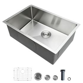 27-inch Kitchen Undermount Single Bowl Sinks, Stainless Steel Drop-In Farmhouse Basin with Accessories, Household Dishwasher Sinks for RV