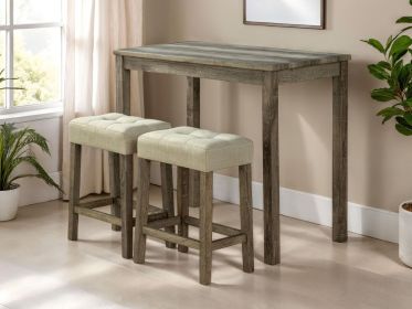 Modern Transitional Brown Dining Table w 2x Stools Biscuit-Tufted Seat Cushion Chair 3pc Dining Set