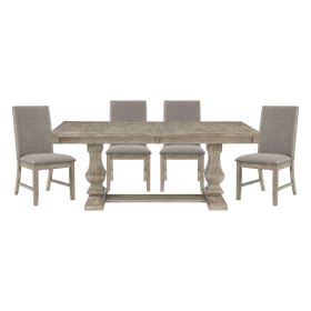 Traditional Style 5pc Dining Set Table with Extension Leaf and 4x Side Chairs Brownish Gray Finish Wooden Dining Kitchen Furniture