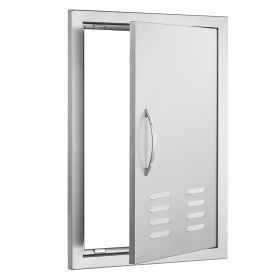 BBQ Access Door, 17W x 24H Inch Single Outdoor Kitchen Door, Stainless Steel Flush Mount Door, Wall Vertical Door with Handle, Vents and Hook