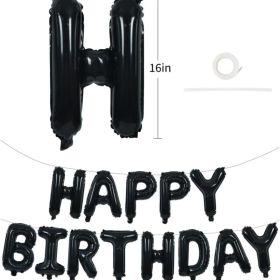 Black Happy Birthday Balloons Banner Decoration 16 Inch Mylar Foil Letters Birthday Sign Banner Bunting Reusable For 30th 40th 50th 60th Men Adul (Option: BLACK)