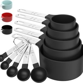 Stackable Measuring Cups & Spoons Set - Black Nesting Kitchen Gadgets With Stainless Steel Handles (Option: BLACK)