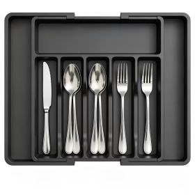Expandable Utensil Tray For Kitchen, BPA Free Flatware And Cutlery Holder, Adjustable Plastic Storage For Spoons Forks Knives (Option: BLACK)