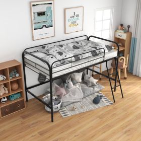 Metal Twin Loft Bed , Twin Size High Loft Bed Black (Option: BLACK)