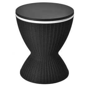 3 Pieces Outdoor Rattan Bar Table With Extendable Tabletop 8 Gal Capacity For A Pool Party, Barbecue, Camping, Etc (Option: BLACK)