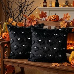 Halloween Bat Pillow Covers Set Of 2  Spooky Black Plush Cushion Covers For Home Decor (Option: BLACK)