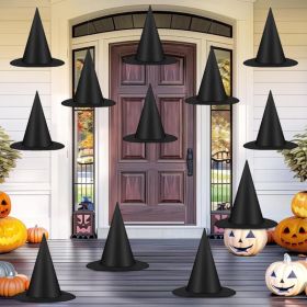 12 PCS Halloween Witch Hats, Black Hanging Witch Hats Porch Yard Decor (Option: BLACK)