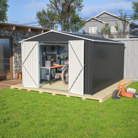 Outdoor Storage Shed 10x12 FT, Utility Metal Tool Storage with Lockable Doors and Updated Frame Structure, Large Metal Garden Shed for Backyard, (Option: BLACK)