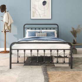 Metal Platform Bed Frame, Victorian Style Headboard/Footboard/Under Bed Storage/No Box Spring Needed/Full Size Black (Option: BLACK)