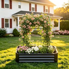 2-in-1 Raised Garden Bed with Trellis - 59" Tall Arch Planter Box for Climbing Plants, Outdoor Galvanized Metal Gardening Bed for Vegetables, Fru (Option: BLACK)