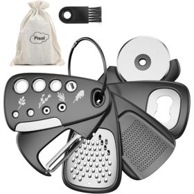 6-Piece Space-Saving Kitchen Gadget Set - Compact Multi-Tool Set With Cheese Grater, Peeler, Pizza Cutter, Bottle Opener Garlic Grinder & Herb St (Option: BLACK)